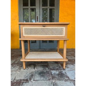 Commode de chambre moderne en bois massif et rotin, meuble de rangement avec tiroirs, armoire d'appoint pour la maison, l'appartement et la villa - Product Image 4
