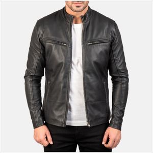 Veste en cuir classique pour homme, coupe ajustée, respirante, col en V, fermeture éclair intégrale, imperméable, coupe-vent, logo personnalisable - Product Image 5
