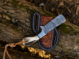 Cuchillo vaquero pequeño hecho a mano de acero de Damasco con mango de asta de ciervo, cuchillo Skinner para desollar, regalo para él, regalo de boda, regalos para hombres - Product Image 4