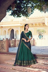 Designer Floor-Length Semi Stitched Poly Cotton <b>Lehenga</b> Choli with Zari Border Gota Patti Dupatta - Product Image 2