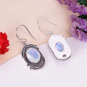 Pendientes de Plata de Ley 925 con Ópalo Lechoso, Joyería con Piedras Preciosas, Pendientes para Mujer, Joyería Fina, Pendientes Colgantes - Product Image 4