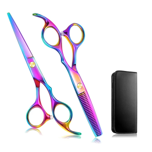 Rainbow Hair Scissors Professional Thinning <b>Shears</b> Stainless Steel Right Handed Salon Cutting Tools with Black Case - Product Image 1
