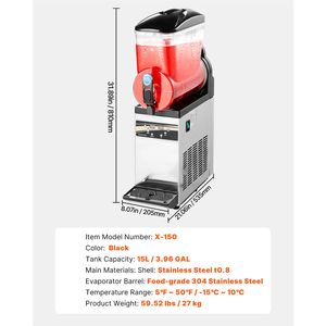 Macchina Professionale per Bevande Congelate da 15L, Monoblocco in Acciaio Inox, per Margarita e Smoothie, Capacità 60 Bicchieri per Distributori di Bevande - Product Image 6