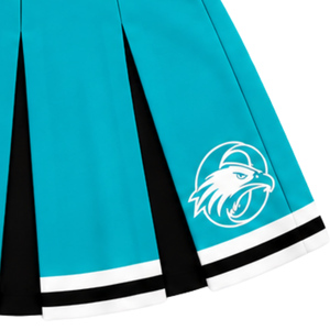 Uniforme de cheerleading turquoise, noir et blanc, sans manches, col en V, haut court, jupe plissée, tenue de danse pour équipe de cheerleading - Product Image 3