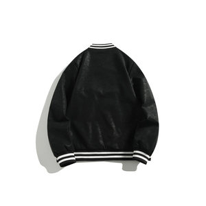 Blouson universitaire homme en laine de haute qualité avec manches en cuir, logo frontal, séchage rapide, brodé, col montant, style urbain, teint uni, pour l'hiver - Product Image 4
