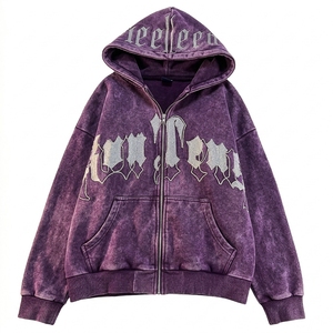 Sweat à capuche rétro style streetwear délavé à l'acide avec imprimé lettres artistiques, coupe oversize premium - Product Image 1
