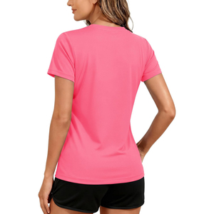 Camiseta de Jersey de Manga Corta con Cuello Redondo, Color Rosa Sólido, Corte Regular, Secado Rápido, para Mujer, Ropa Casual de Primavera/Verano, para Gimnasio, ODM - Product Image 2