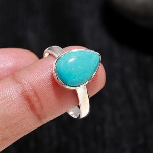 Classic Pear Cut <b>Turquoise</b> Gemstone <b>Ring</b> Handmade 925 Sterling Silver Bezel Setting for Engagement Wedding Anniversary Party - Product Image 1