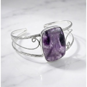 Handcrafted Natural Amethyst Gemstone Cuff <b>Bracelet</b> Balance Bangle Wholesale Fashion <b>Crystal</b> Bangle From India - Product Image 1