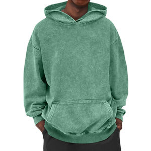 Sudadera con Capucha Verde Vintage Lavada para Hombre, Oversize, Personalizable, Lisa, de Alto Gramaje, Estilo Urbano Casual - Product Image 1