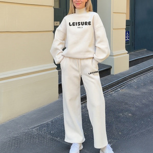 เสื้อฮู้ดดี้โอเวอร์ไซส์ปักลายผ้าฟลีซโพลีเอสเตอร์/คอตตอน หนักพิเศษ 500 GSM 350 GSM สำหรับผู้หญิง พร้อมกางเกงขาสั้น - Product Image 2