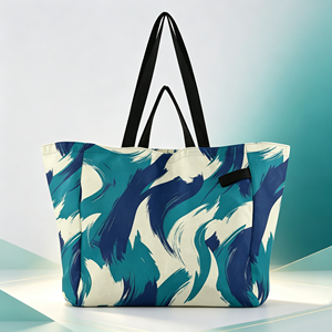 Custom Teal Abstract <b>Canvas</b> <b>Tote</b> Bag Double Handle Large 32L Reusable Art Print Shopping Bag Wholesale - Product Image 1