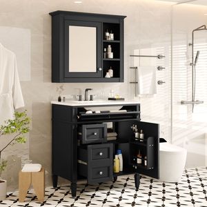 Mobile Bagno Moderno da 76 cm con Lavabo Integrato, 2 Cassetti e Cassetto a Ribalta per Organizzazione e Stoccaggio - Product Image 2