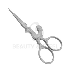 Professional Straight Cuticle Scissors with Artisan Crane-Design Handles and <b>Sandblasted</b> Matte Finish - Product Image 1