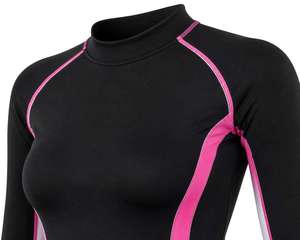 Women's Black Pink Contrast Color Block Long Sleeve <b>Raglan</b> Sport Shirt Roll Neck Moisture Wicking Knitted <b>Top</b> - Product Image 4