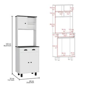 Dispensa da cucina Salem con 2 ante, 2 ripiani aperti e cassetto, con soluzione di archiviazione unica - Product Image 3