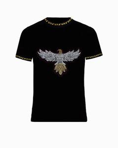 Camiseta de Hombre con Pedrería de Águila Negra, Camiseta de Algodón con Cristales de Lujo, Camiseta Casual de Manga Corta, Diseño Personalizado - Product Image 5