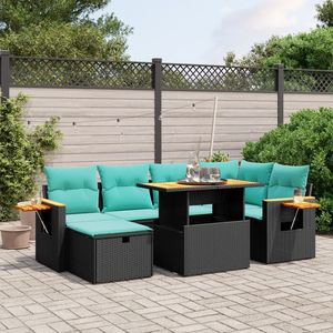 Set Divano da Esterno a 7 Pezzi in Polyrattan Nero con Cuscini - Elegante Arredamento da Giardino - Product Image 1