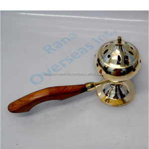 Quemador de incienso Loban de latón hecho a mano con mango de madera, quemador de incienso portátil para carbón, Bakhoor, Dhoop, uso doméstico y en templos - Product Image 6