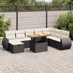 Conjunto de Sofás de Ratán para Exteriores Alcaheirs con Almacenamiento, Muebles de Jardín de Diseño Contemporáneo, Color Negro, Cojines de Espuma de Alta Densidad - Product Image 3