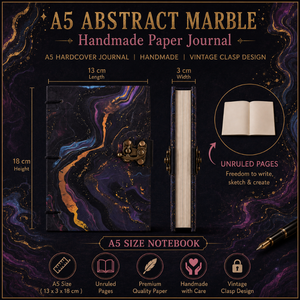 A5 Abstract Marble Handmade Journal | Eco Friendly Hardcover <b>Lock</b> Diary Notebook with Artistic Cover Design Gift Writing Set A5 - Product Image 6