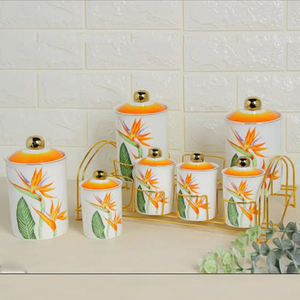 Ensembles de récipients de rangement ronds en marbre pour comptoir de cuisine, avec couvercle doré à motif floral, qualité alimentaire, vente en gros, personnalisables - Product Image 2