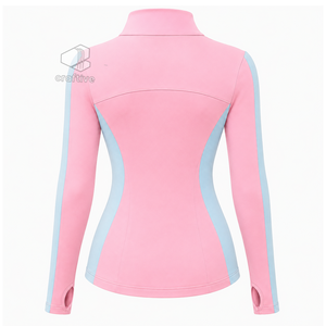 Gamma Phi Delta Women's <b>Pink</b> Workout Set With Light Blue Contrast Side Panels Full Zip Jacket High Waist <b>Leggings</b> Activewear Set - Product Image 3