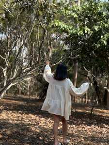 Robe Courte Décontractée en Gaze de Coton pour Femme, Manches Longues Ample, Style Bohème, à Volants, Manches Bouffantes, Fluide, pour l'Été - Product Image 4