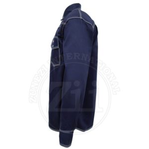 Chemise de travail bleu marine à manches longues avec poches poitrine et surpiqûres contrastées, patch logo ZI, vente en gros, personnalisable, sécurité pour le soudage CAT 2 - Product Image 2