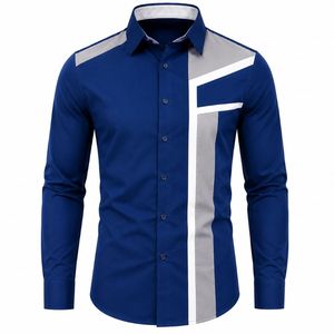 Men's White <b>Navy</b> Gray Solid Full Sleeve Stand Collar Horn Button Casual Knitted 100% Cotton ODM Spring Wear <b>Dress</b> Shirt - Product Image 5