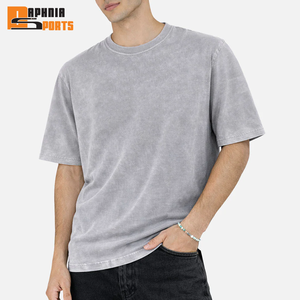 Camiseta para hombre de color gris claro con hombros caídos y lavado ácido en venta con logotipo y diseño personalizados a precios bajos al por mayor OEM. - Product Image 1
