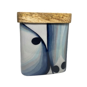 Household Wedding Used Customized Meta Unique Printed Design Luxury <b>Empty</b> Iron Candle <b>Jars</b> with Wooden Lid - Product Image 1