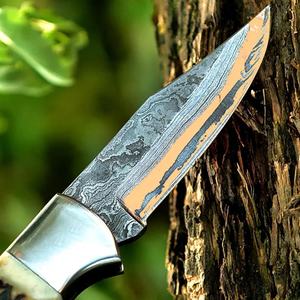 Damascus Steel Twist Industrial Grade Folding Hunting Knife Resin Handle <b>Drop</b> Point Straight Edge 58HRC Outdoor Camping ODM/OEM - Product Image 5