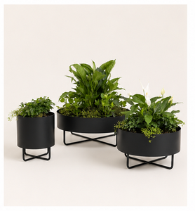 Jardinière moderne en métal noir avec support, ensemble de pots de fleurs en fer thermolaqué de luxe, support de plantes minimaliste pour intérieur et extérieur - Product Image 4
