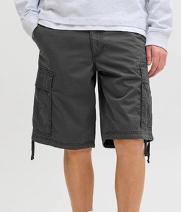 Men's Solid <b>Black</b> Cotton Cargo Shorts Mid Waist Drawstring Closure Casual Style Breathable - Product Image 1