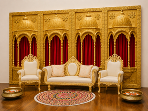 Elegant Mughal-Inspired <b>Wedding</b> Stage Fiber Backdrops Elegant White <b>Frames</b> for <b>Wedding</b> Reception Stage At Wholesale Prices USA - Product Image 6
