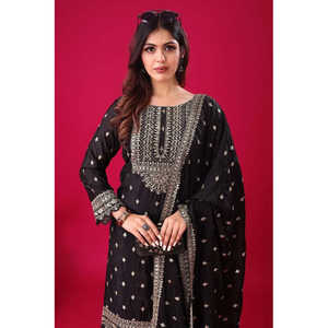 Conjunto de traje de fiesta de diseñador para mujer Top elegante con Dupatta y Sharara completamente cosido para ocasiones especiales - Product Image 4