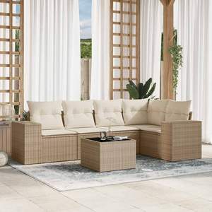 Conjunto de Sofás Modulares Grandes de Ratán Sintético PE Beige para Jardín, Muebles Modulares Cómodos para Exteriores - Product Image 1