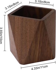 Handcrafted Natural Wood Faceted Pencil Cup Premium Walnut Finished Desk <b>Storage</b> Vessel Executive Gift Box Supply - Product Image 3