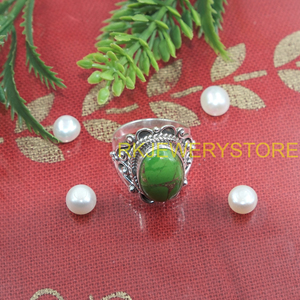 Natural Green Copper Turquoise <b>Ring</b> 925 Sterling Silver Handmade <b>Statement</b> <b>Ring</b> Vintage Boho Gift for Women Men Christmas gift - Product Image 4