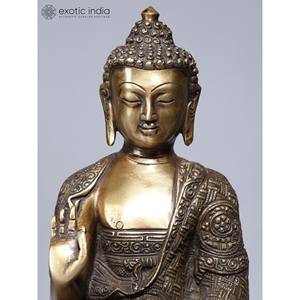 Escultura de latón elegante de 12 \ "de Lord Buddha sentado en Vitark Mudra estatua de arte - Product Image 3