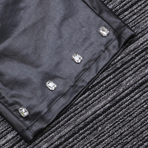 Custom Street Wear <b>Men</b> <b>Shorts</b> Heavyweight Design Metal Rivets Rhinestone Leather <b>Patch</b> Denim <b>Shorts</b> Black Wax Coated Jeans - Product Image 6