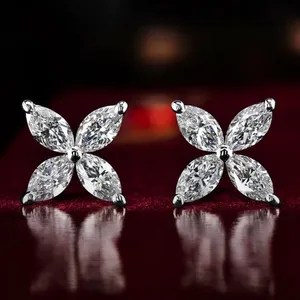 14K White Gold 3.20 Ct Lab Grown Marquise Diamond <b>Earring</b> push <b>back</b> - Product Image 3