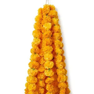 Guirnalda vertical de flores de caléndula con borlas doradas y pompones coloridos para decoración del hogar en Diwali, colgante de pared para la entrada. - Product Image 2
