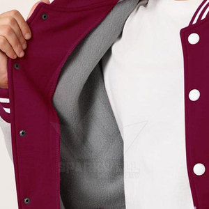SPARKWELL INDUSTRY Men's Maroon Varsity <b>Jacket</b> White Sleeves Front Logo Embroidery Wool/Polyester <b>Canvas</b> Quick Dry Stand Collar - Product Image 3