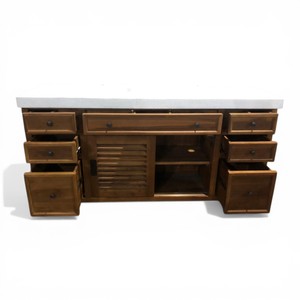 Meuble-lavabo de salle de bain de luxe en teck massif, écoresponsable, fait main, durable, avec double vasque, meuble de rangement en ciment terrazzo et tiroirs coulissants - Product Image 5