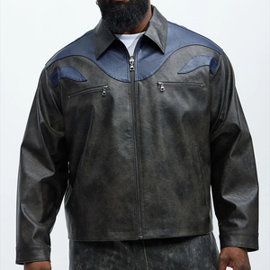 <b>Long</b> Sleeve Genuine <b>Leather</b> Solid/Plaid Pattern Front Logo Men's Winter Casual Zipper Windproof Eco-Friendly Streetwear <b>Jacket</b> - Product Image 4