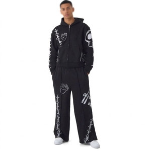 Ensemble de survêtement pour homme en molleton épais 100 % coton, style ninja, avec sweat à capuche fuselé et pantalon de survêtement, ensemble de survêtement personnalisé assorti - Product Image 1