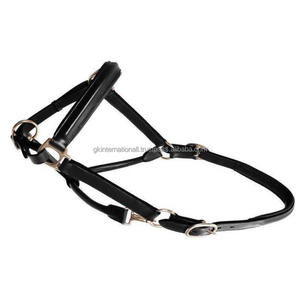 Cabestro de caballo de cuero acolchado hecho a medida de diseño clásico con doble costura y doble corona ajustable con hebilla de latón - Product Image 2