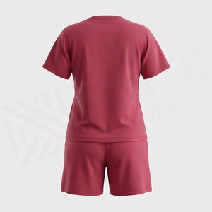 Conjunto de 2 Piezas para Mujer, Camiseta de Manga Corta y Pantalones Cortos Rojos con Estampado de Pulpo, Cuello Redondo, Ropa Casual de Primavera/Verano, Tejido de Algodón - Product Image 2